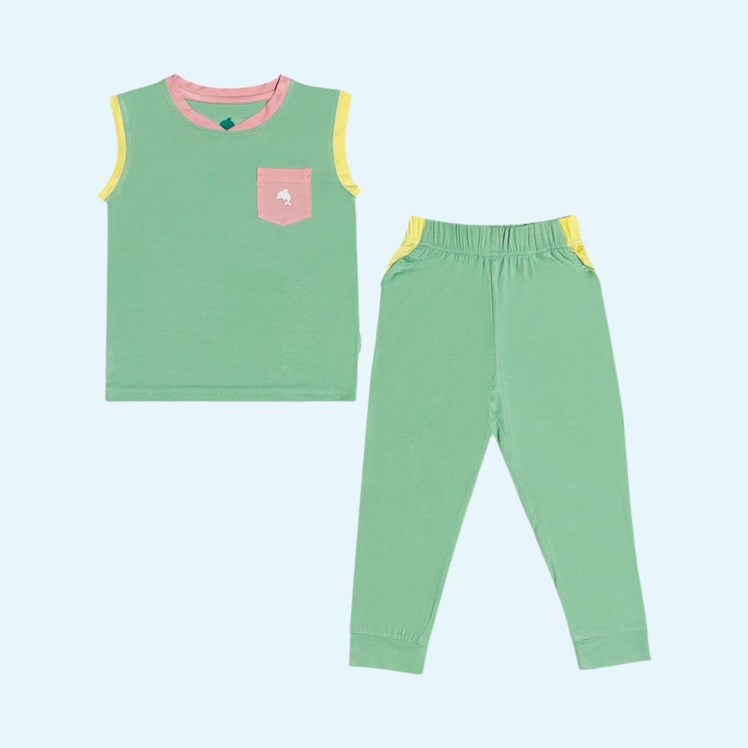 ANYWHERE SET - Cap Sleeve Top & Long Pant (Cool Green)